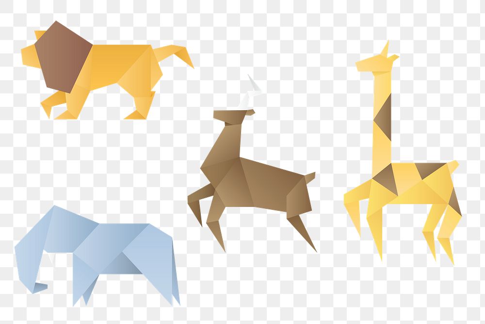 Animals paper craft png polygon illustration set