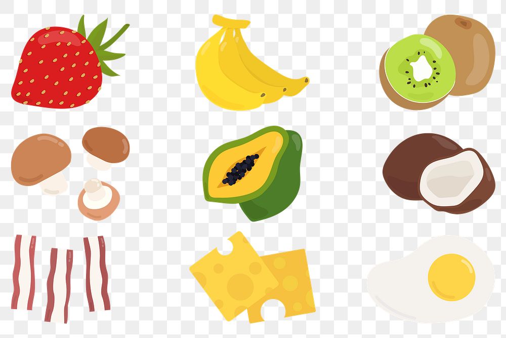  Png colorful food cartoon sticker set