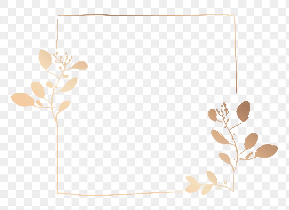 Floral square frame png clipart, gold aesthetic design