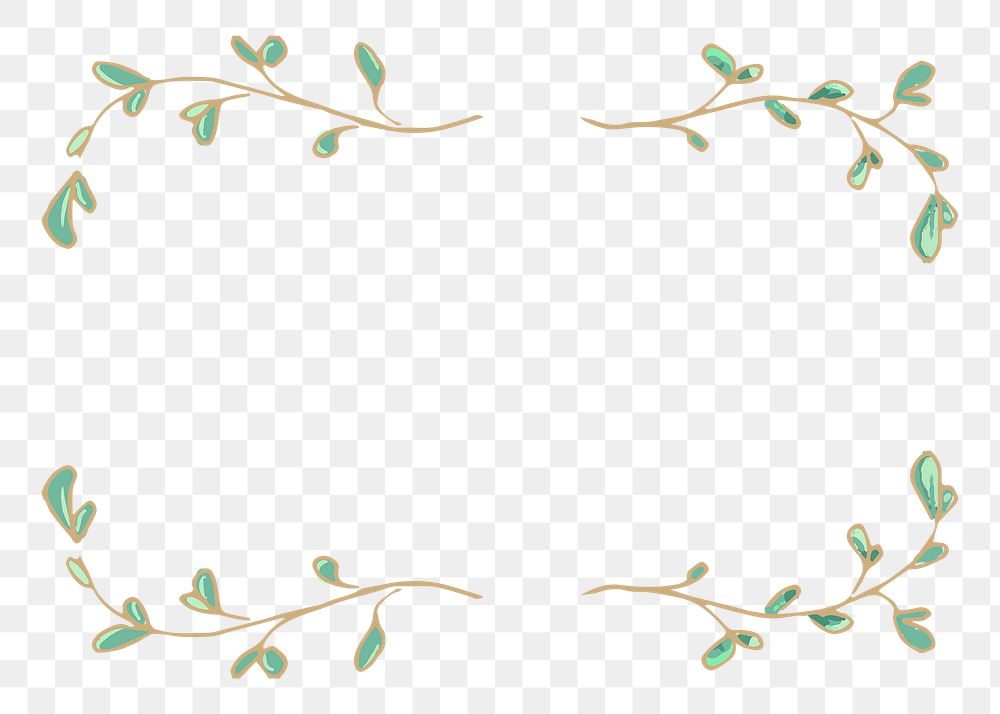 Gold rectangle frame png sticker, green gradient botanical illustration