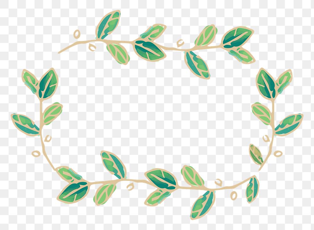 Floral rectangle frame png clipart, gold and green aesthetic design