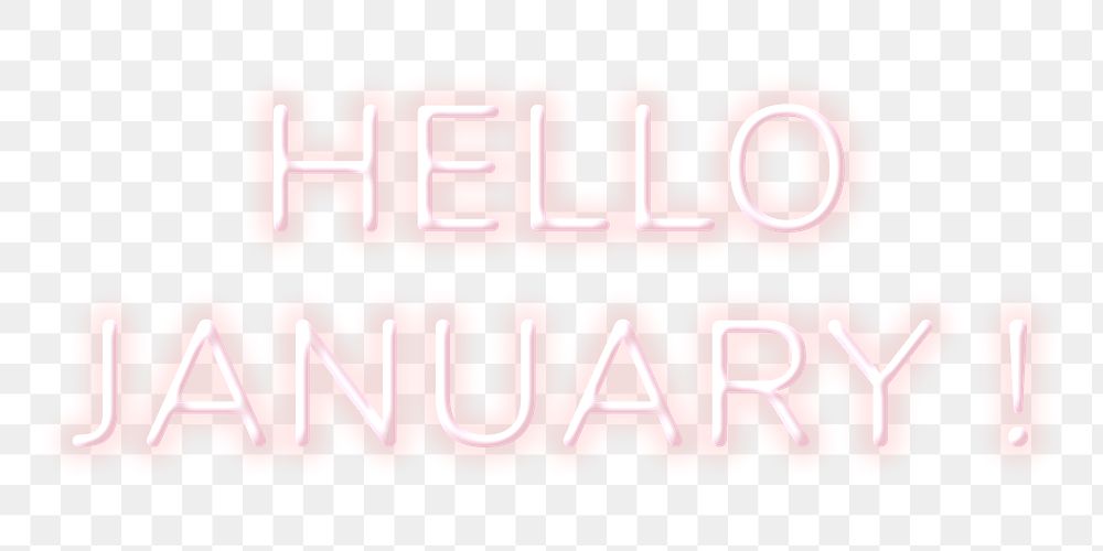 Glowing neon Hello January! png typography