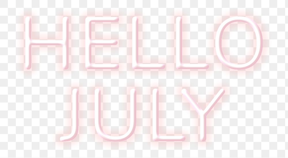 Glowing neon Hello July png typography