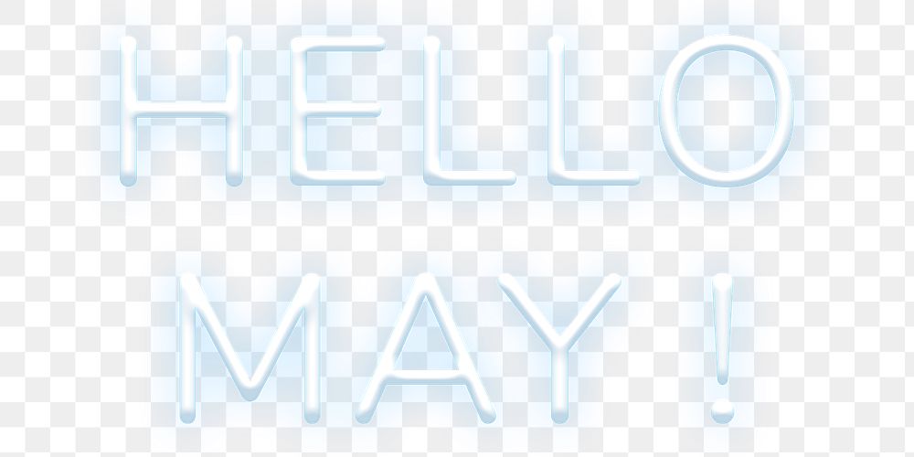Glowing neon Hello May! png blue typography