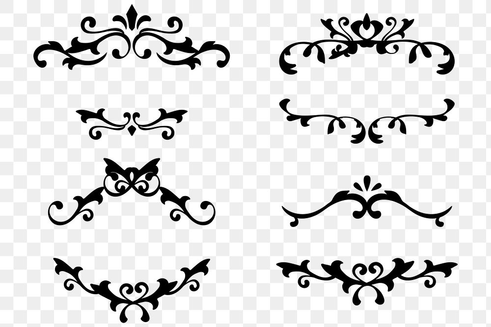 Black ornamental filigree png frame sticker collection