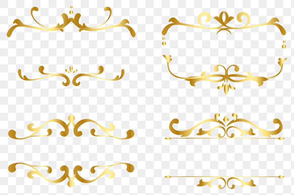 Gold classy scroll ornaments png sticker set