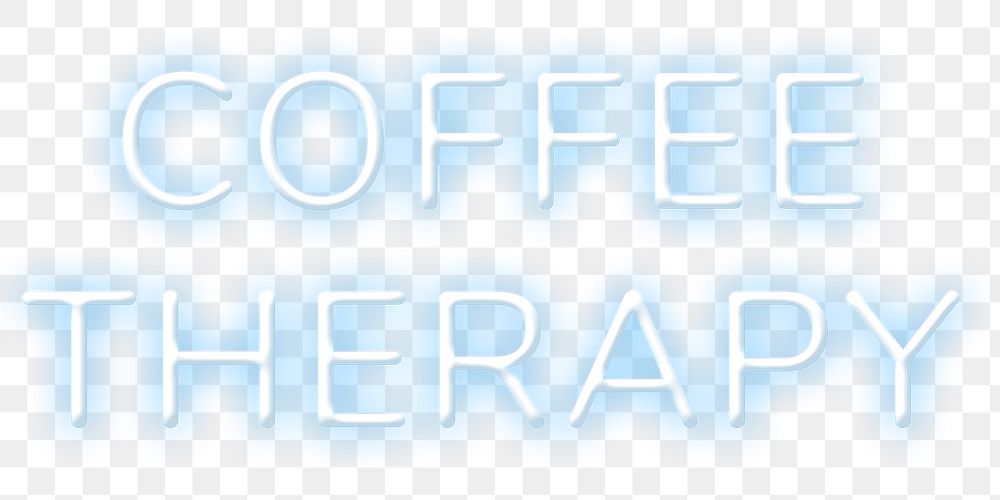 Glowing blue coffee therapy png retro neon sign word sticker