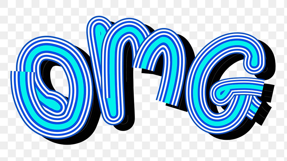 OMG png blue word typography retro sticker