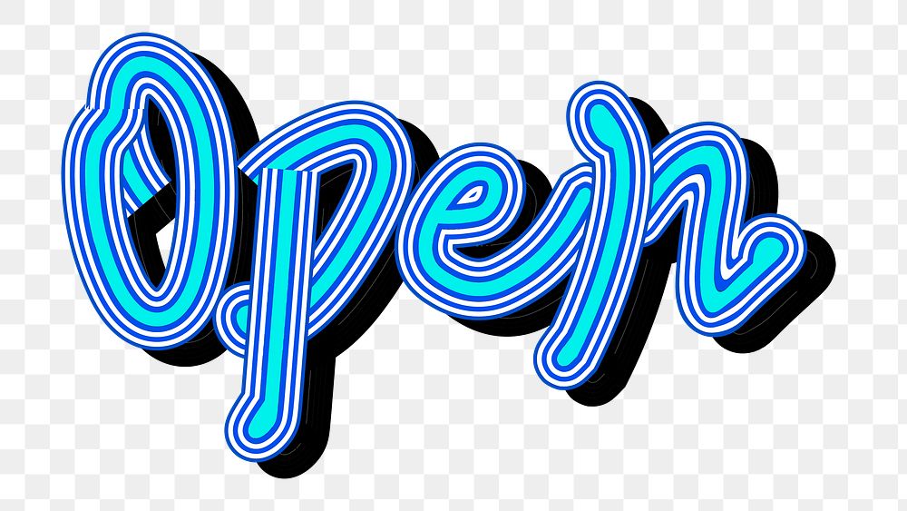 Open blue and white png retro sign illustration