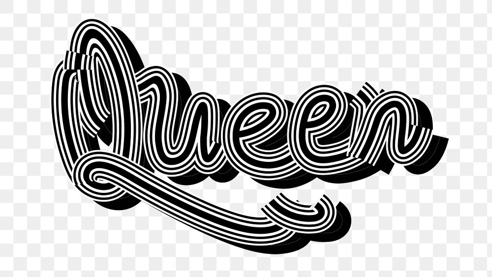 Queen black and white png funky calligraphy