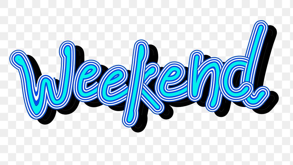 Blue and white Weekend png funky calligraphy