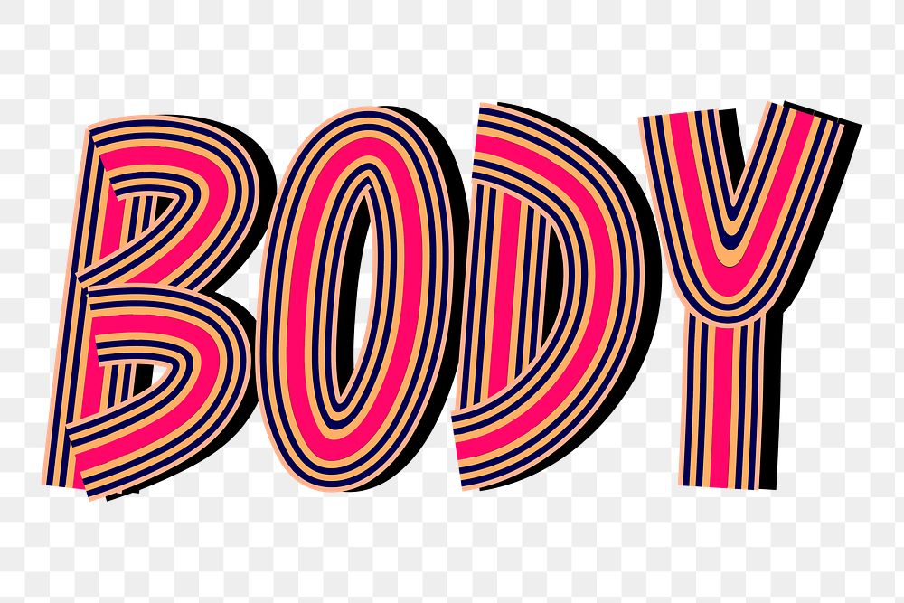 Retro body png health word multi line font typography