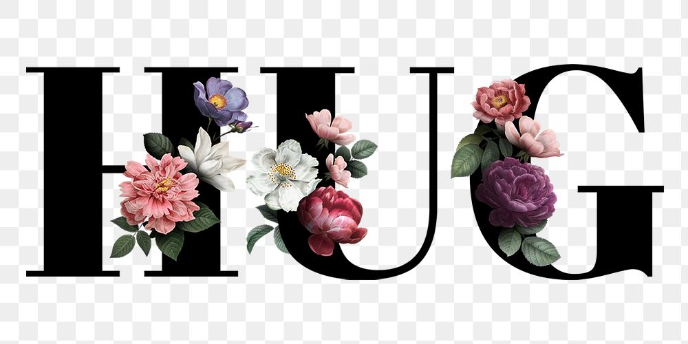 Floral hug word typography design element