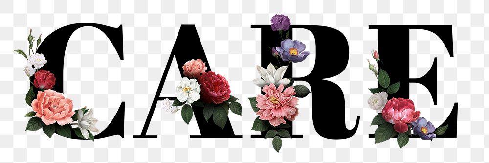 Floral care word typography design element