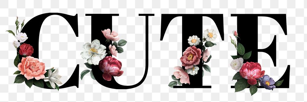 Floral cute word typography design element