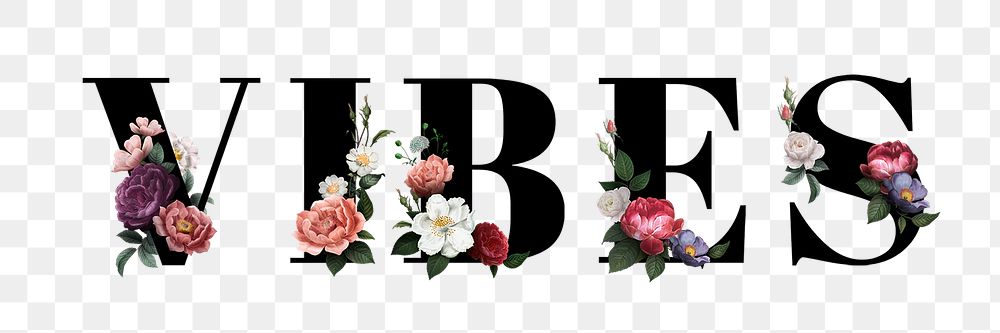 Floral vibes word typography design element