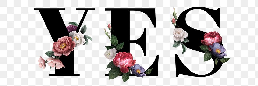 Floral yes word typography design element