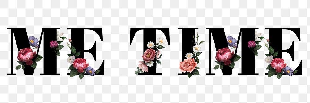 Floral me time word typography design element