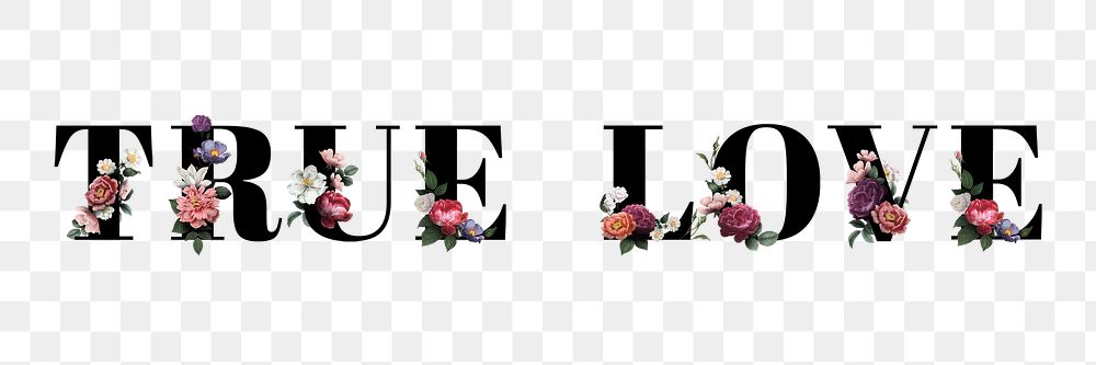Floral true love word typography design element