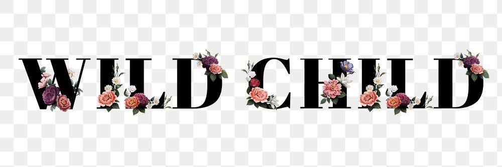 Floral wild child word typography design element
