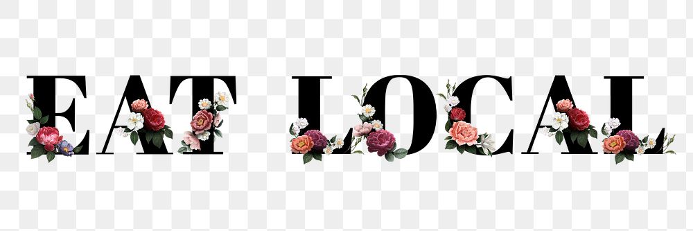 Floral eat local word typography design element