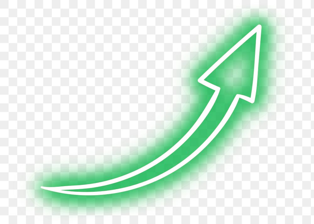 Neon green curved arrow sign design element