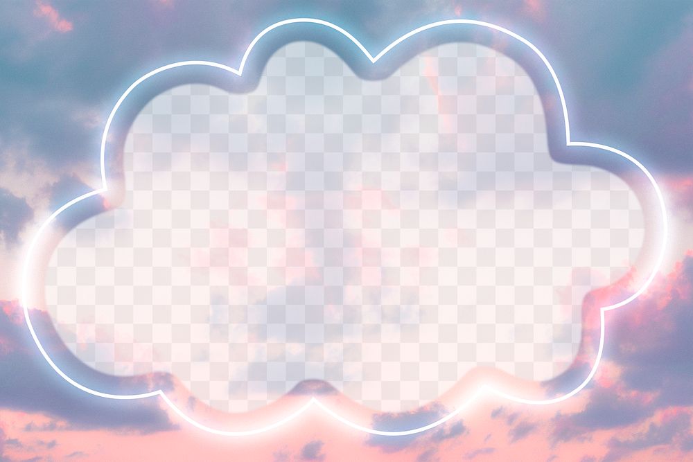 Cloud neon frame png on vibrant sky background