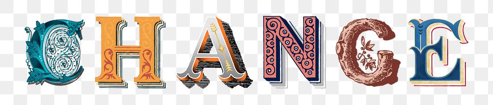 Change word png antique victorian font typography