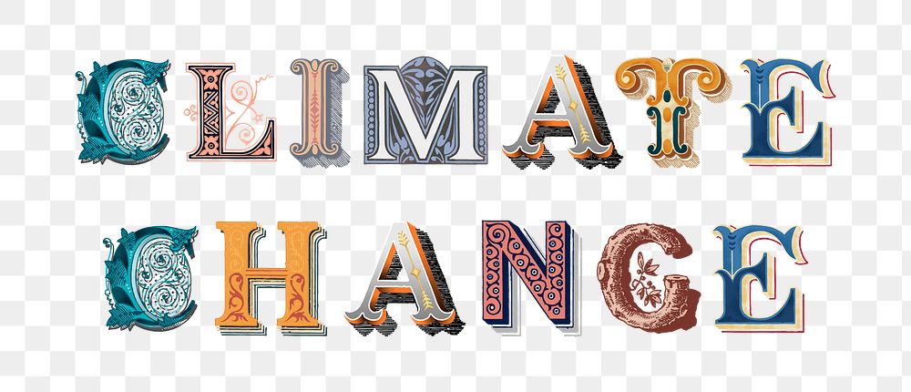 Climate change word png western font typography