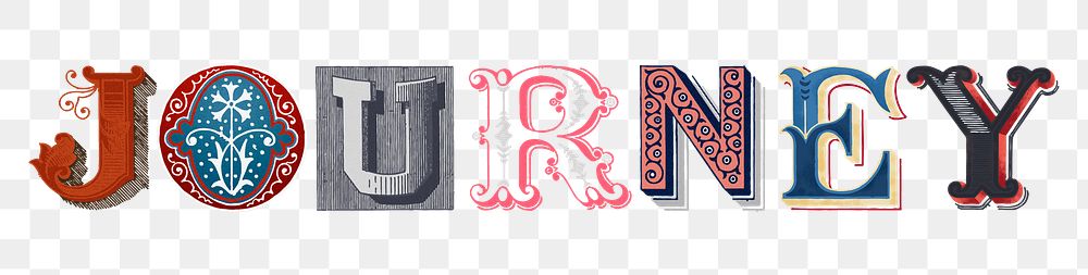 Journey word png antique victorian font typography