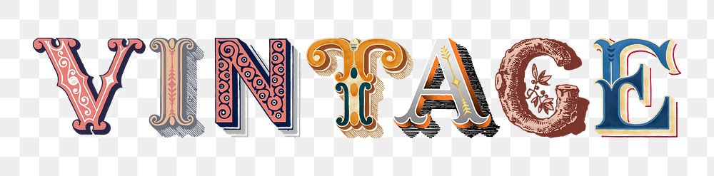 Vintage word png retro victorian style typography font