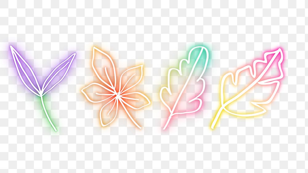 Blooming leaves neon sign png doodle hand drawn collection