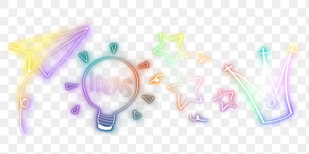 Rainbow doodle glow neon icon png element set