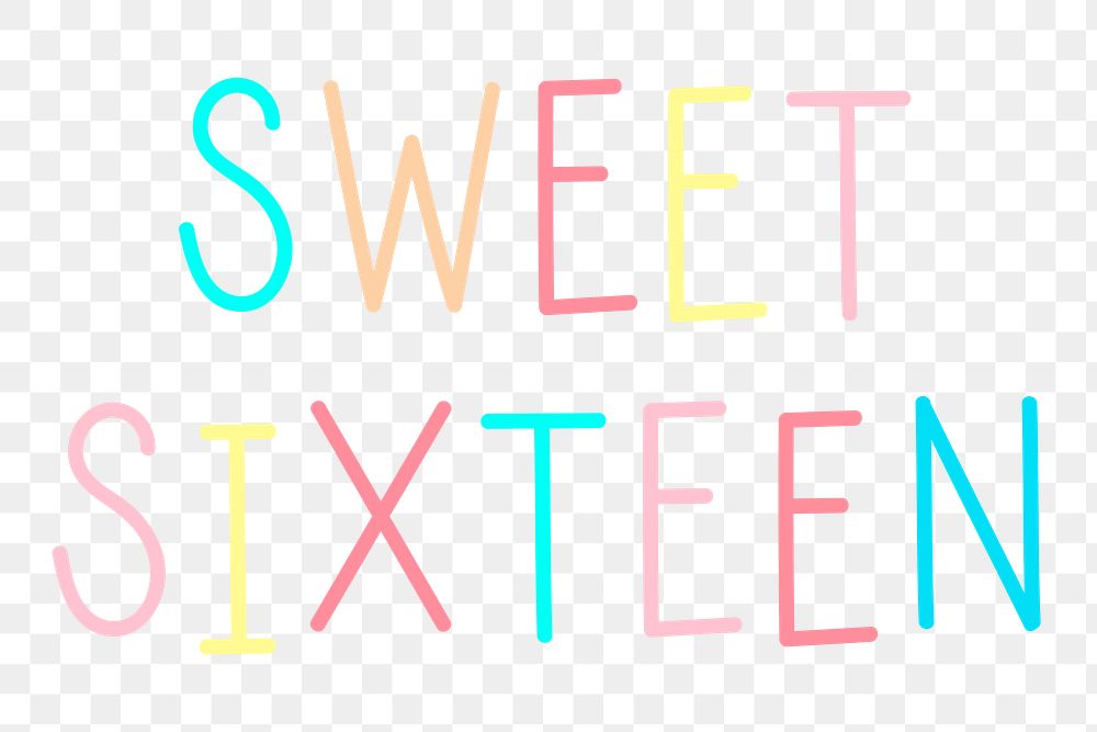 Png sweet sixteen colorful typography