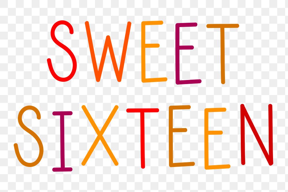 Png sweet sixteen colorful typography