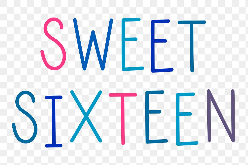 Png sweet sixteen colorful typography