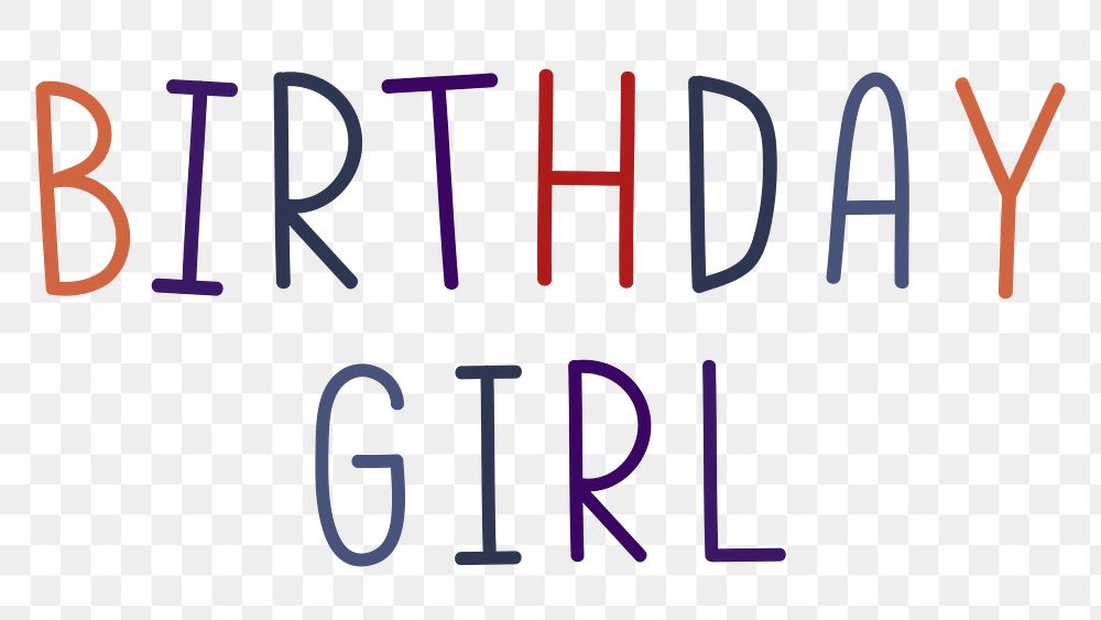 Png birthday girl multicolored typography