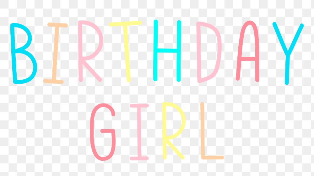 Png birthday girl multicolored typography