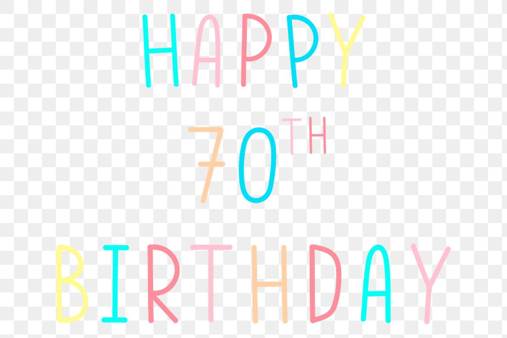 Png happy 70th birthday multicolored typography
