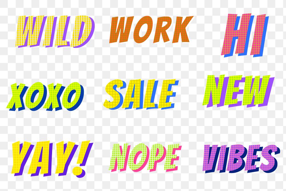 Social media story sticker png text funky colorful slang words