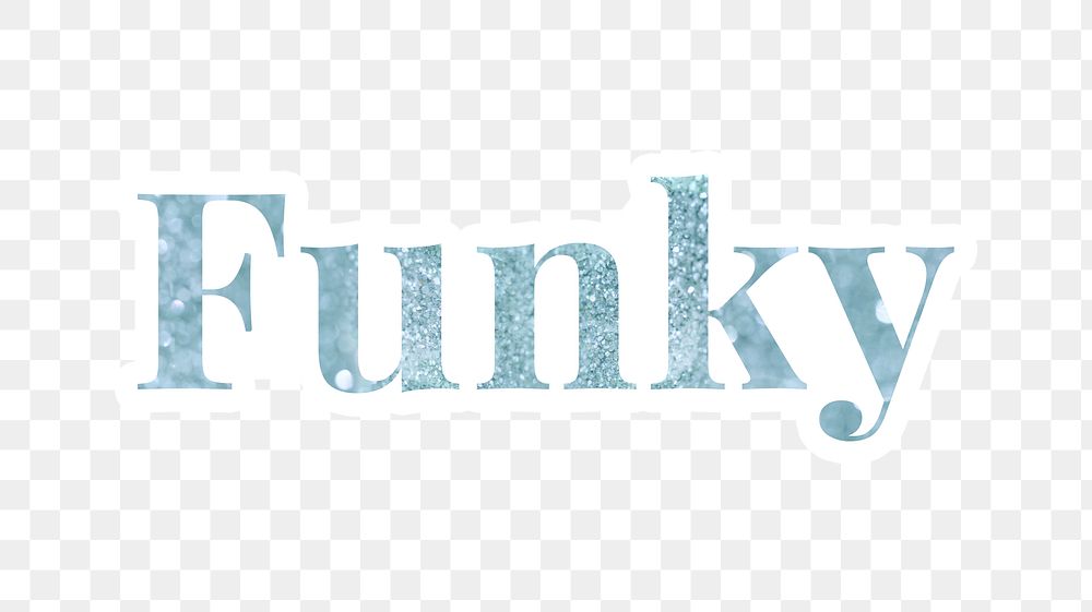 Funky glitter font sticker with a white border design element