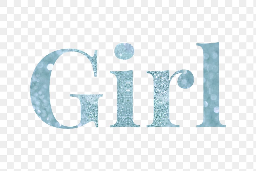 Glittery girl light blue typography design element