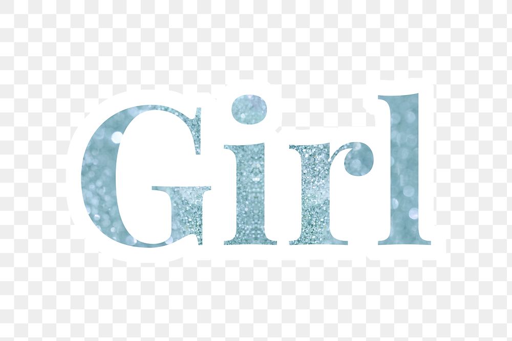 Girl glitter font sticker with a white border design element