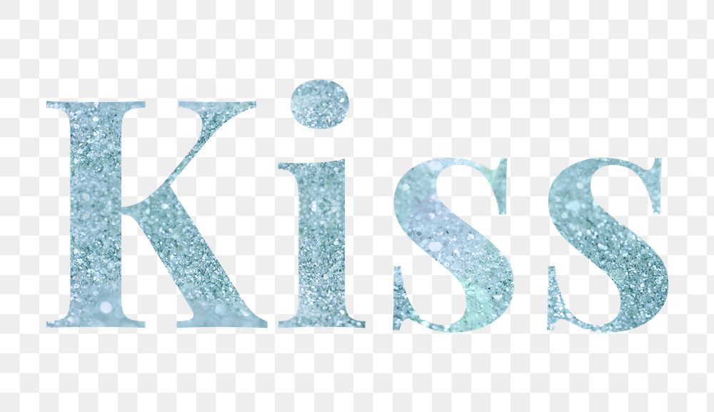 Glittery kiss light blue font design element