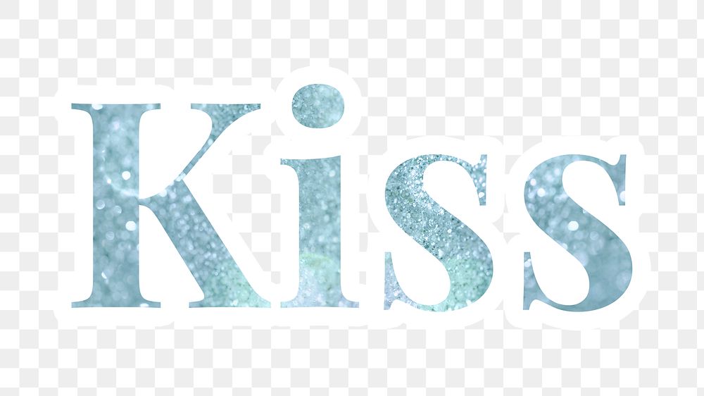 Kiss glitter font sticker with a white border design element