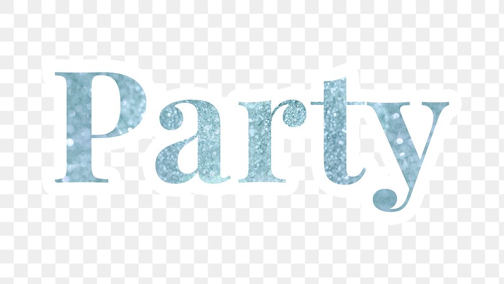 Party glitter typography sticker with a white border design element