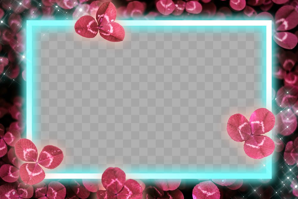Glowing neon clover frame png