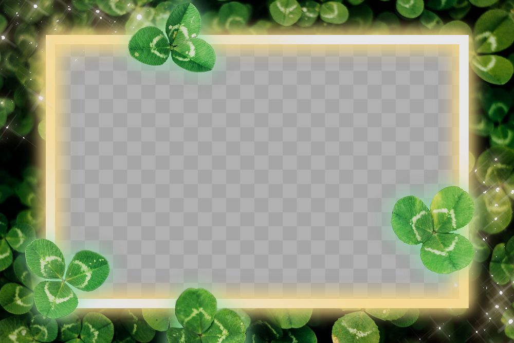Green neon clover frame png