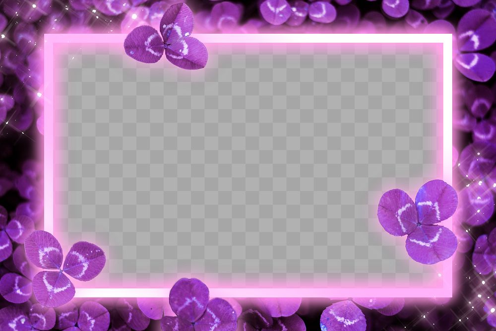 Bright neon clover frame png