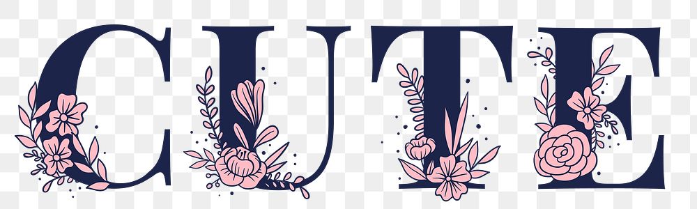 Cute png pink floral typography font